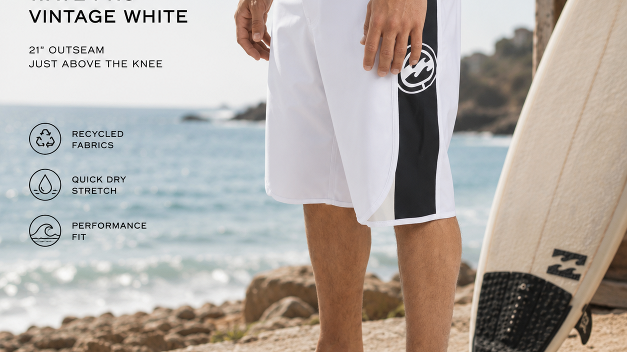 Bañadores largos Billabong de 21 pulgadas tendencia surf verano 2026 con modelos Throw On LB Black, Piped Pro Dark Denim, Fluid 2K Pro Pewter, Straddie Pro Blue Fog y DBAH Bio Wave Pro Vintage White en fotografía editorial propia de THE SURF TOWN.