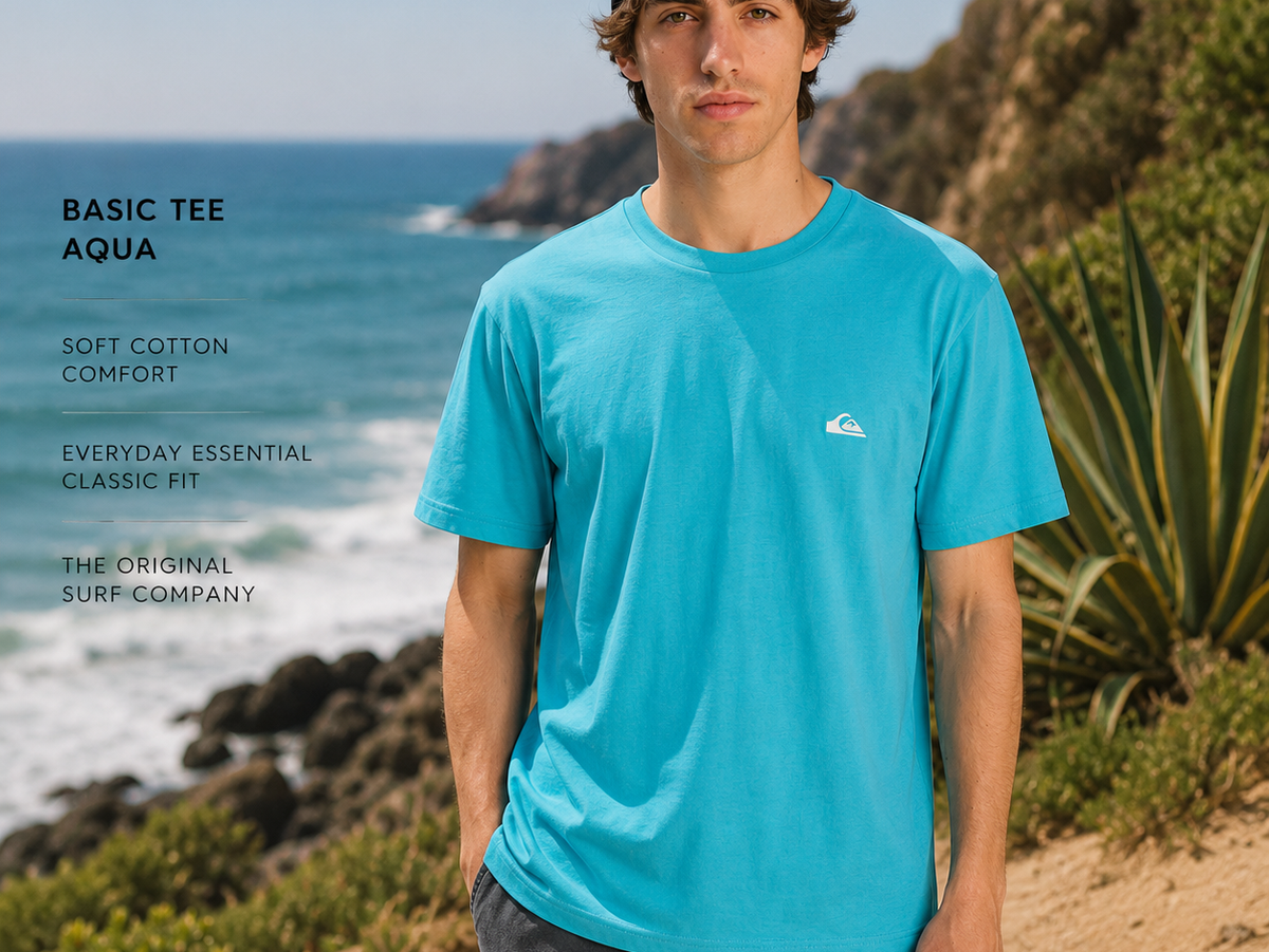 Guía de tallas Quiksilver para hombre con medidas de camisetas, cortes slim, regular y clásico en THE SURF TOWN