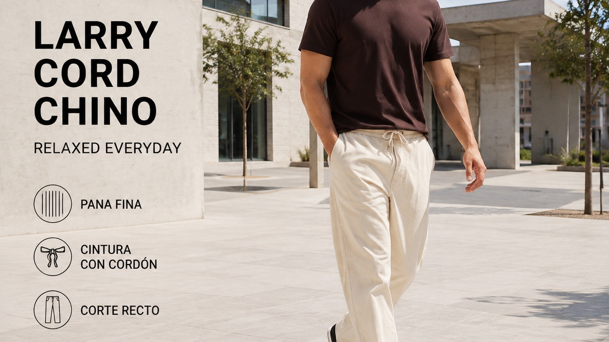 Pantalones Billabong Larry Cord Chino en escena editorial, imagen editorial propia de THE SURF TOWN