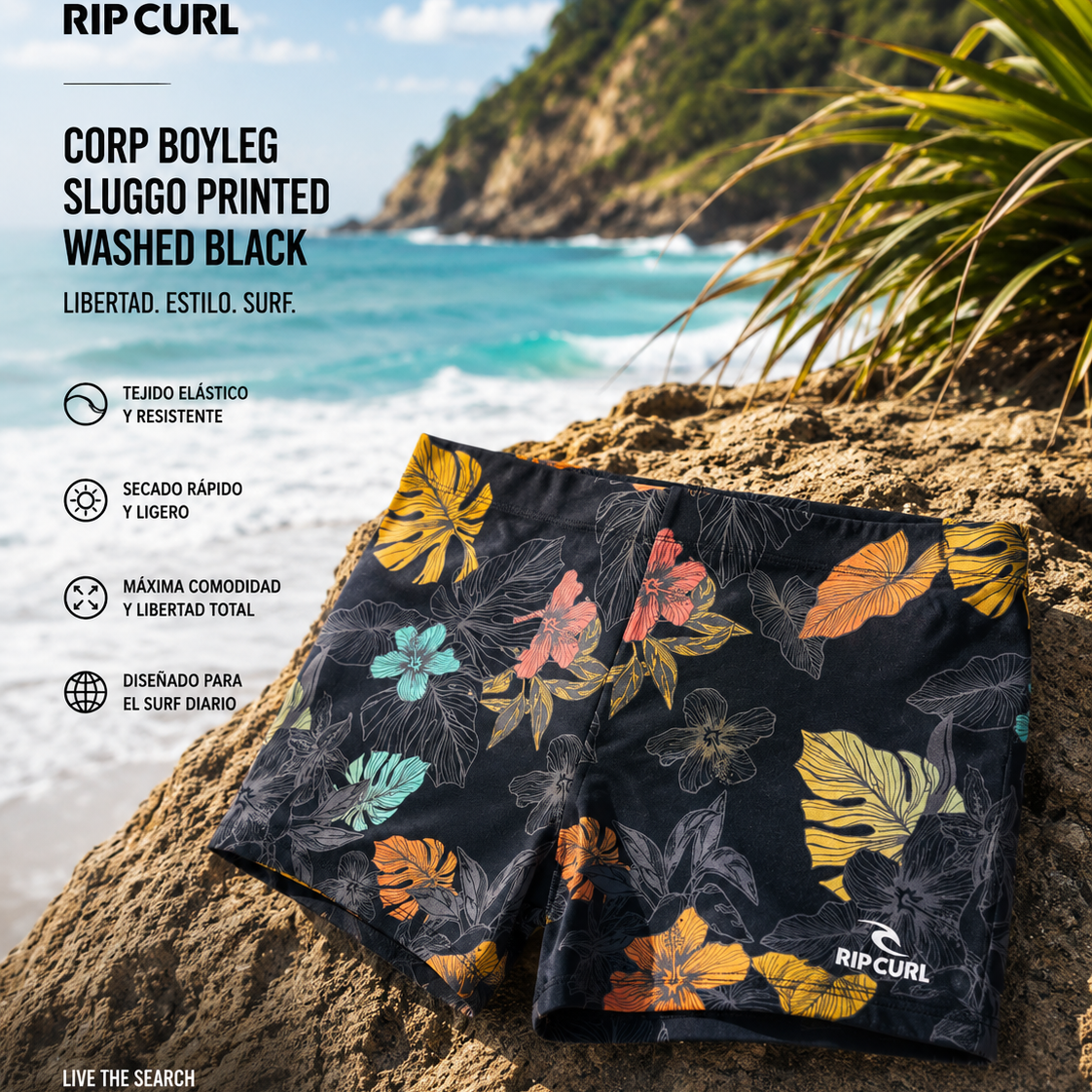 bañador de pantalon corto rip curl de natacion perfecto par debajo del neopreno