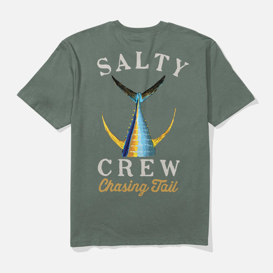 Camiseta SALTY CREW Tailed Laurel Wreath verde con diseño de pez estilo surf pesca