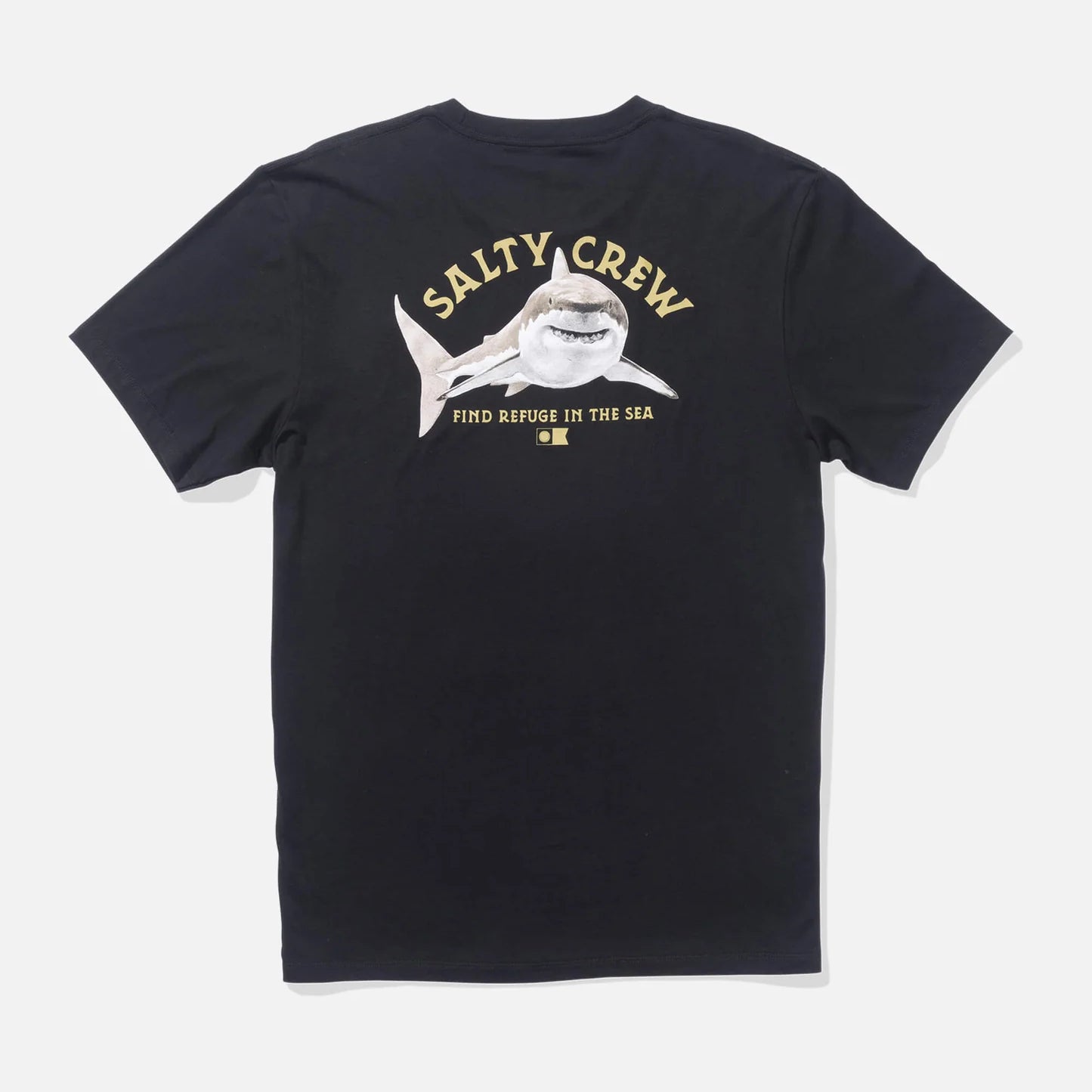 Camiseta SALTY CREW Lurking Black negra con diseño de tiburón estilo surf pesca
