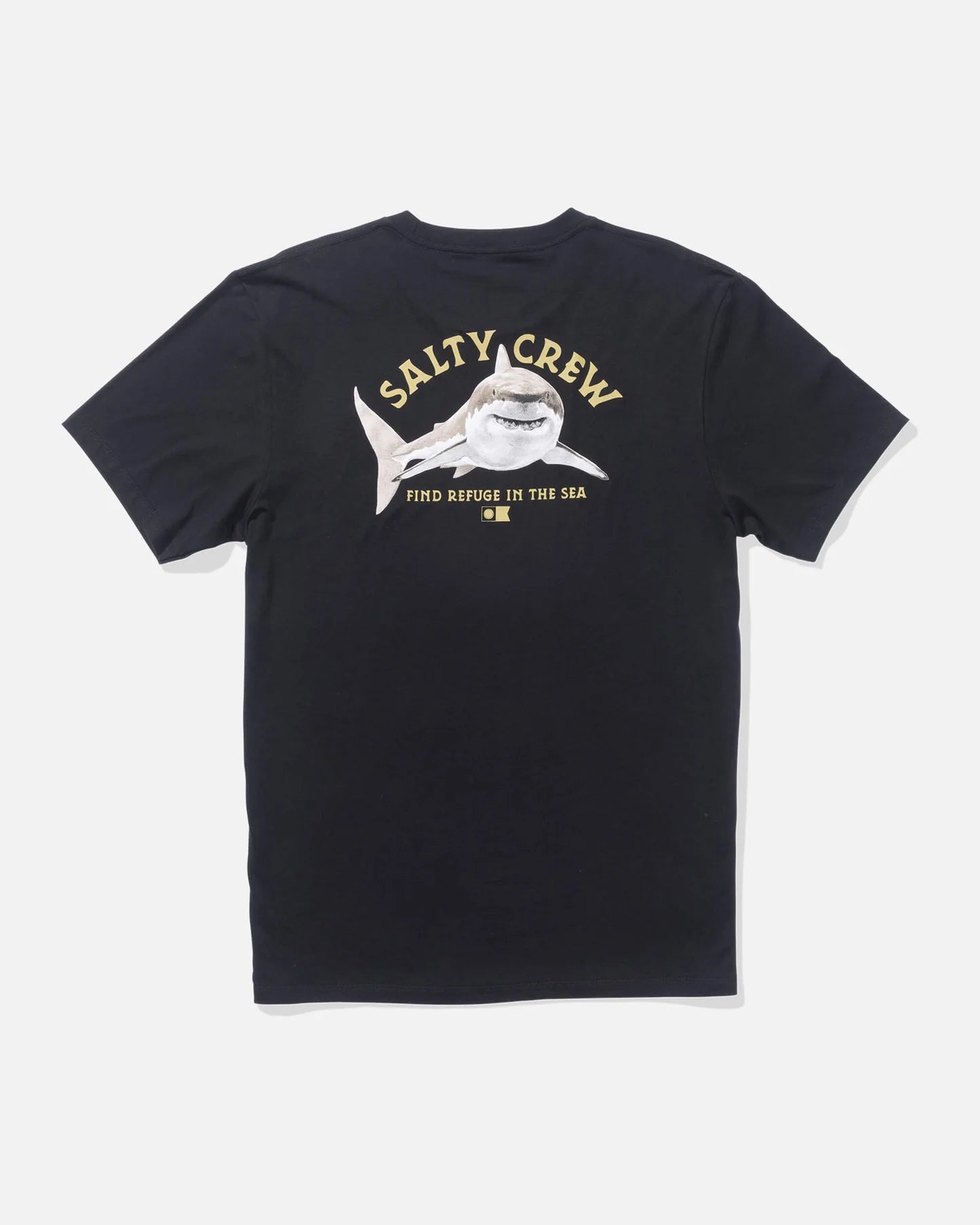 Camiseta SALTY CREW Lurking Black negra con diseño de tiburón estilo surf pesca