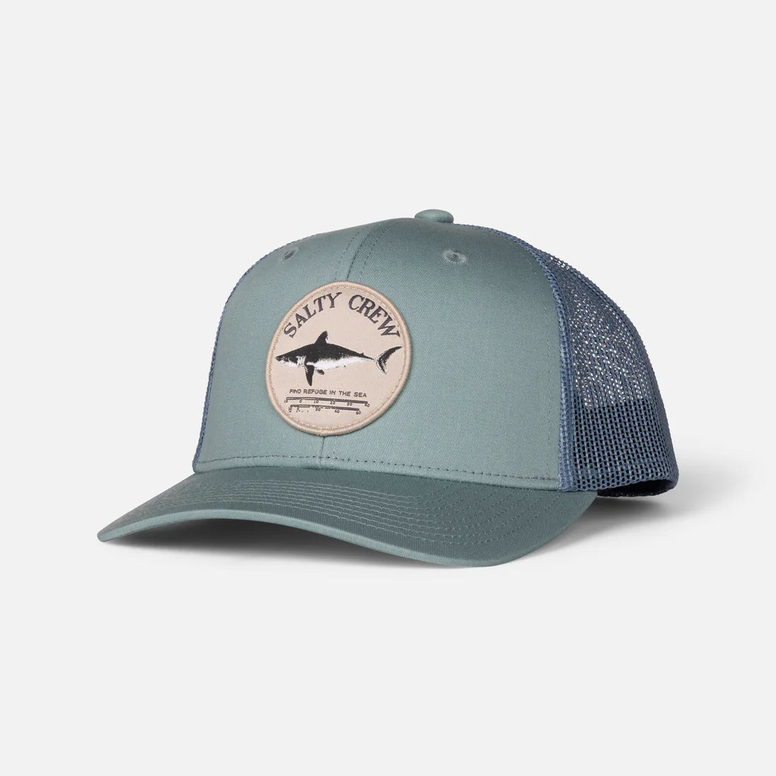 Gorra SALTY CREW Bruce Trucker Marine Slate verde con rejilla y parche frontal estilo surf