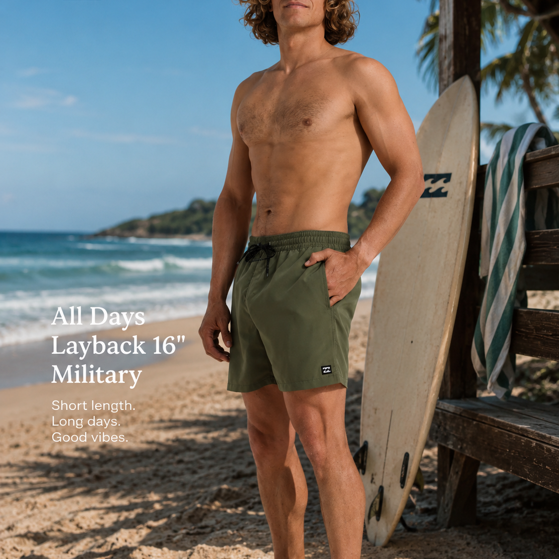 Bañador Billabong All Days Layback 16 Military para hombre en color verde militar con cintura elástica
