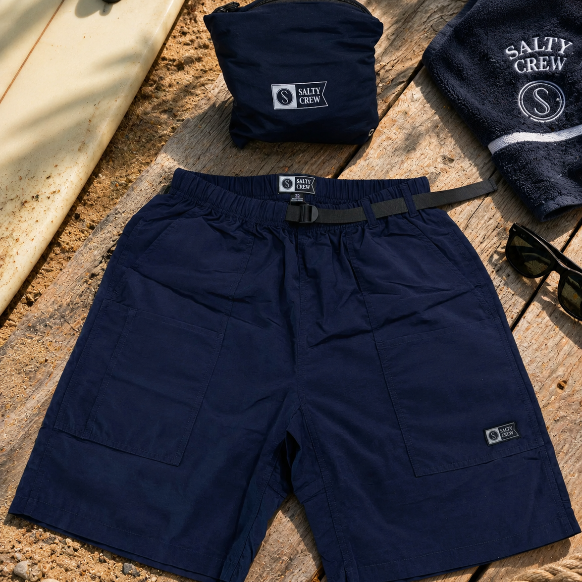Bañador elástico Salty Crew Raid Packable Short LB Blue Nights azul marino para hombre con cinturón ajustable y bolsa packable a juego