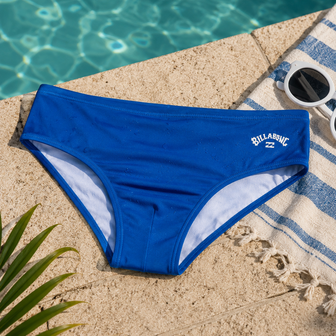 Bañador de natación Billabong azul para hombre en escena piscina verano
