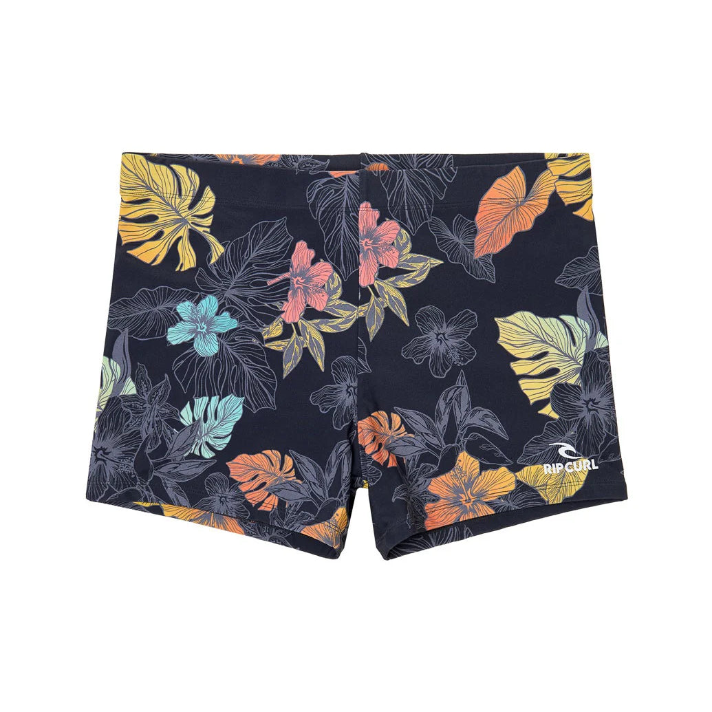 Bañador RIP CURL Corp Boyleg Sluggo Printed negro con estampado tropical para natación