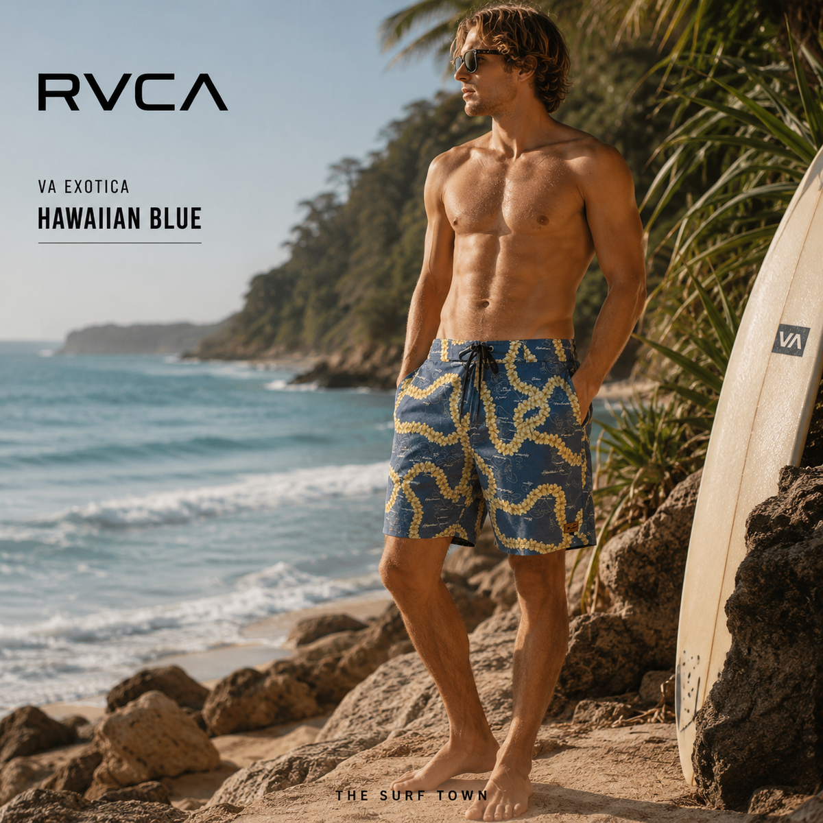 RVCA VA Exotica Hawaiian Blue Swim Trunks – men's tropical quick