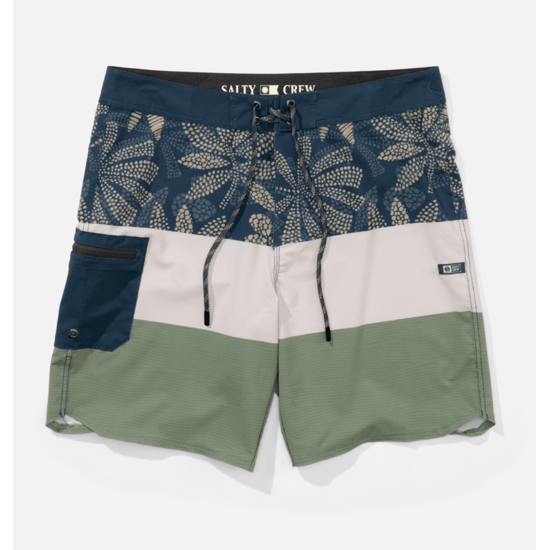 Bañador Salty Crew Session Blocked Oil Green para hombre con estampado tropical y tejido de secado rápido para surf y playa