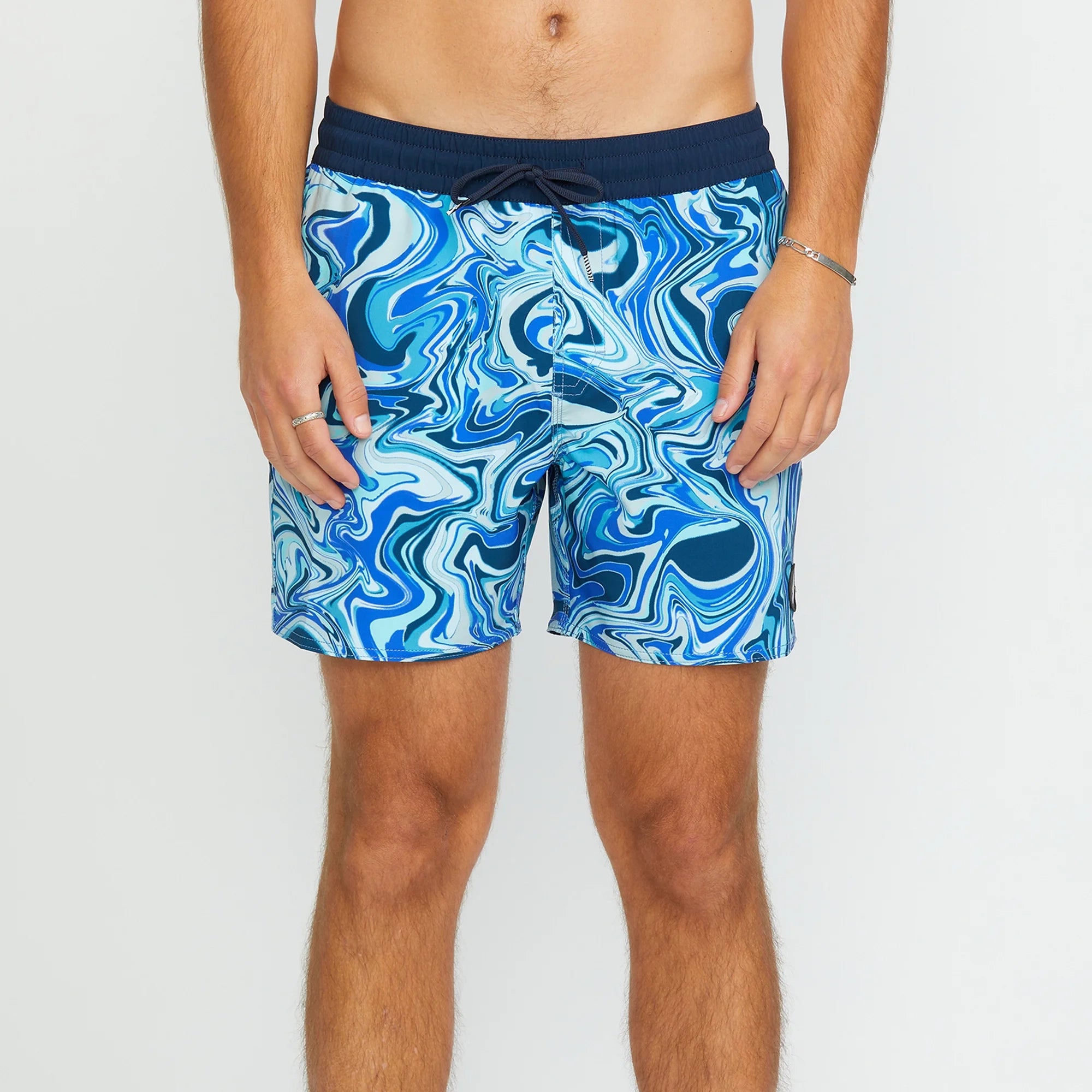 Bañador VOLCOM Lido Print Trunk 16 Navy azul estampado con cintura elástica para hombre surf playa