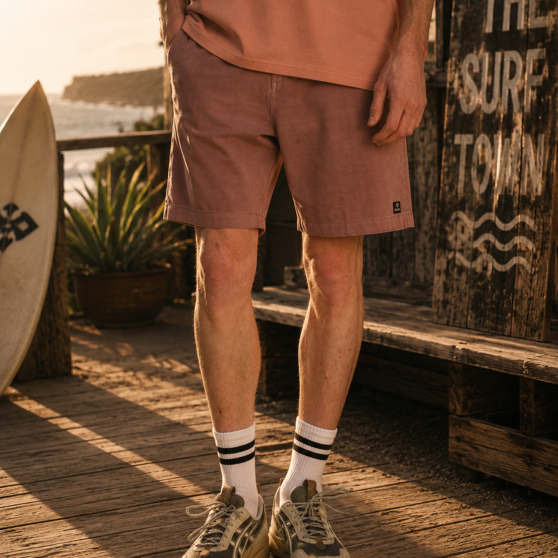 Bermuda Billabong Crossfire Wave Washed dusty rose hombre en surf shack sunset lifestyle premium