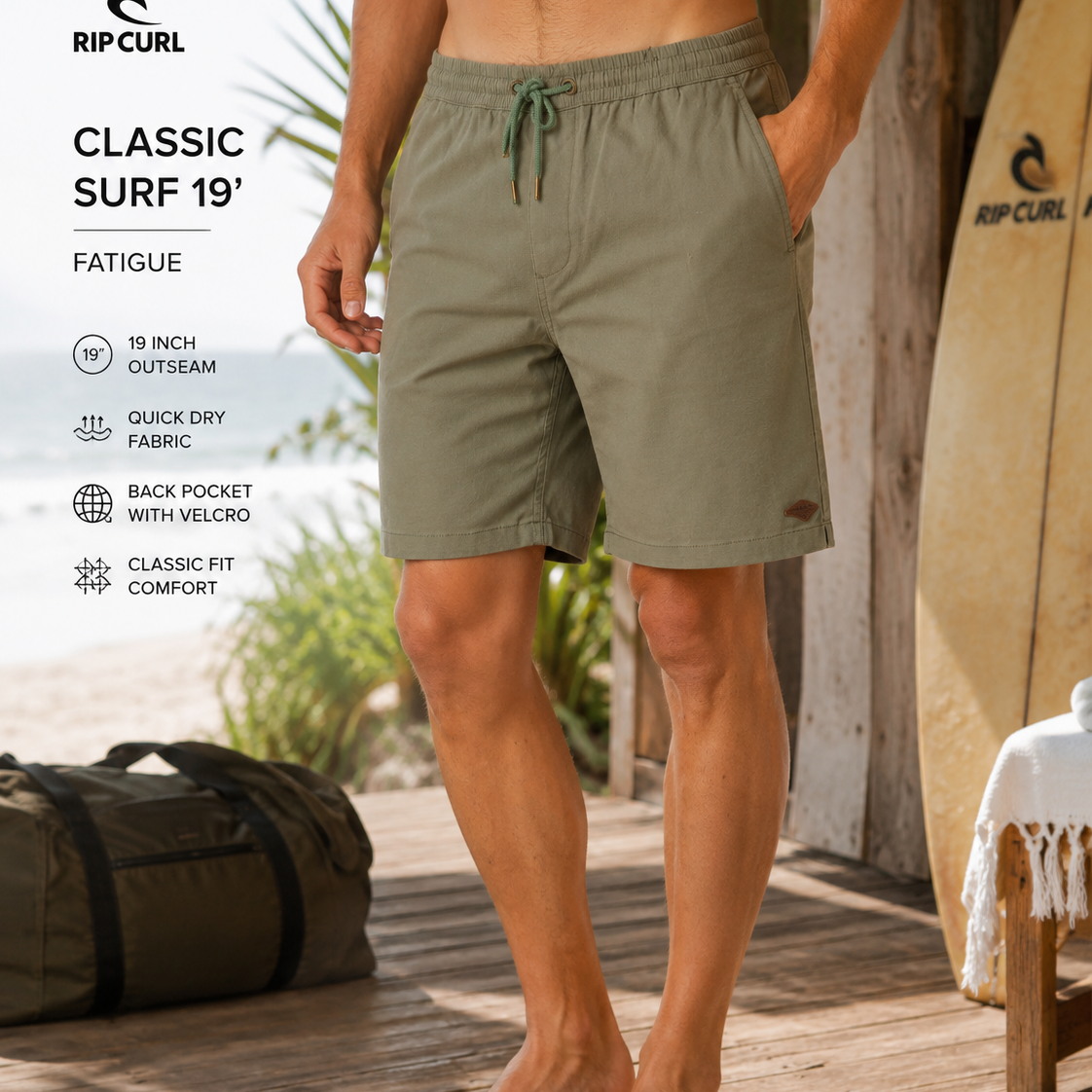 Bermudas Rip Curl Classic Surf Fatigue 19 para hombre en escena surf resort premium