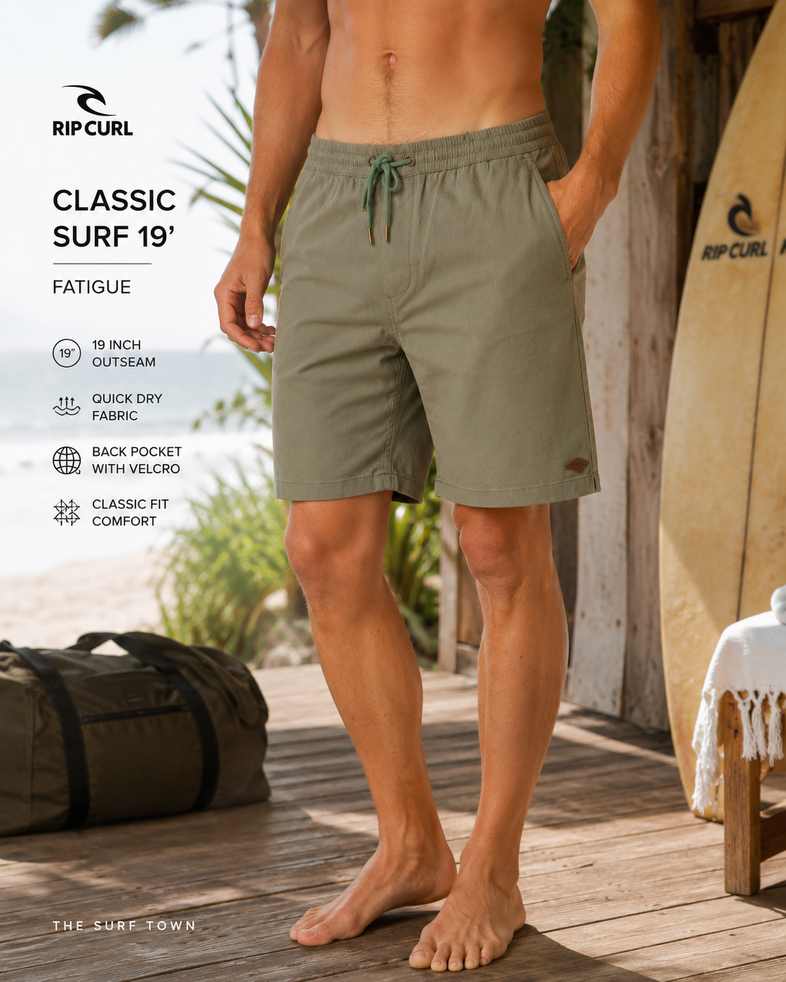 Bermudas Rip Curl Classic Surf Fatigue 19 para hombre en escena surf resort premium