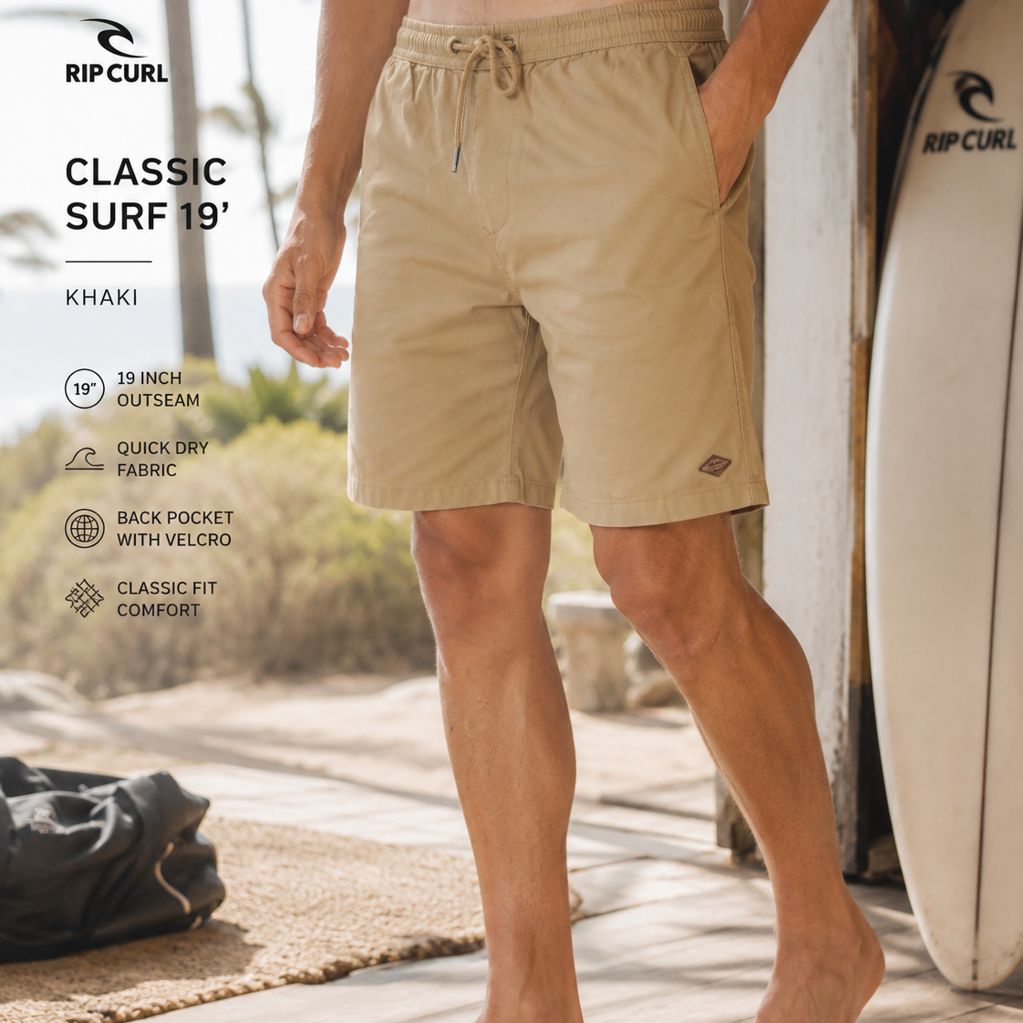 Bermudas Rip Curl Classic Surf Khaki 19 para hombre en escena surf house premium lifestyle