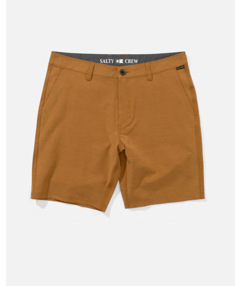Bermudas Salty Crew Drifter 19 Hybrid Bone Brown para hombre con tejido híbrido de secado rápido y estilo surf lifestyle