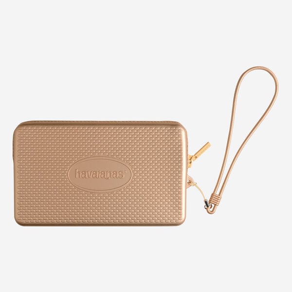 Bolsito Havaianas Mini Bag Champagne dorado de goma con cremallera y tira de mano