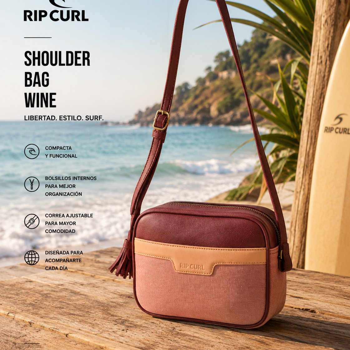 Bolso Rip Curl Boho 2.5L coral bandolera con estilo surfwear femenino y beach lifestyle premium