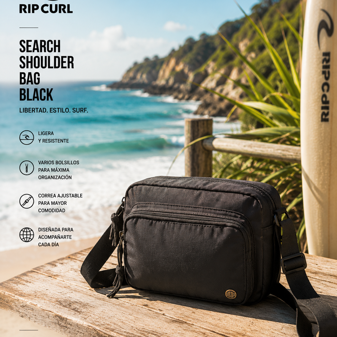 Bolso Rip Curl Everyday Black estilo surfwear premium para uso diario y viajes