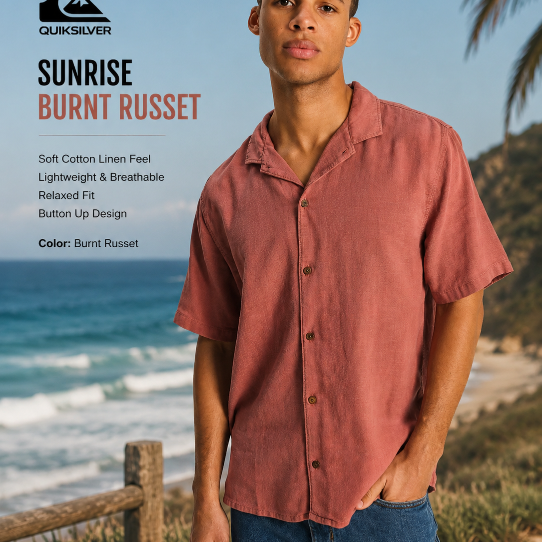 Camisa Quiksilver Sunrise Burnt Russet estilo surf lifestyle premium para hombre