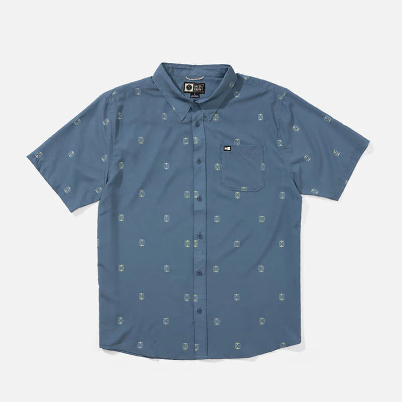 Camisa Salty Crew Breezer Perf Button Up Channel Blue hombre azul microperforada verano