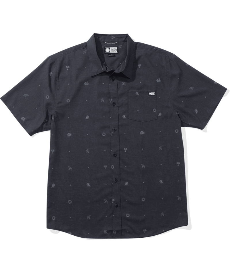 Camisa Salty Crew Micro Vibes SS Tech Woven Coal para hombre con tejido técnico transpirable y diseño surfero de manga corta