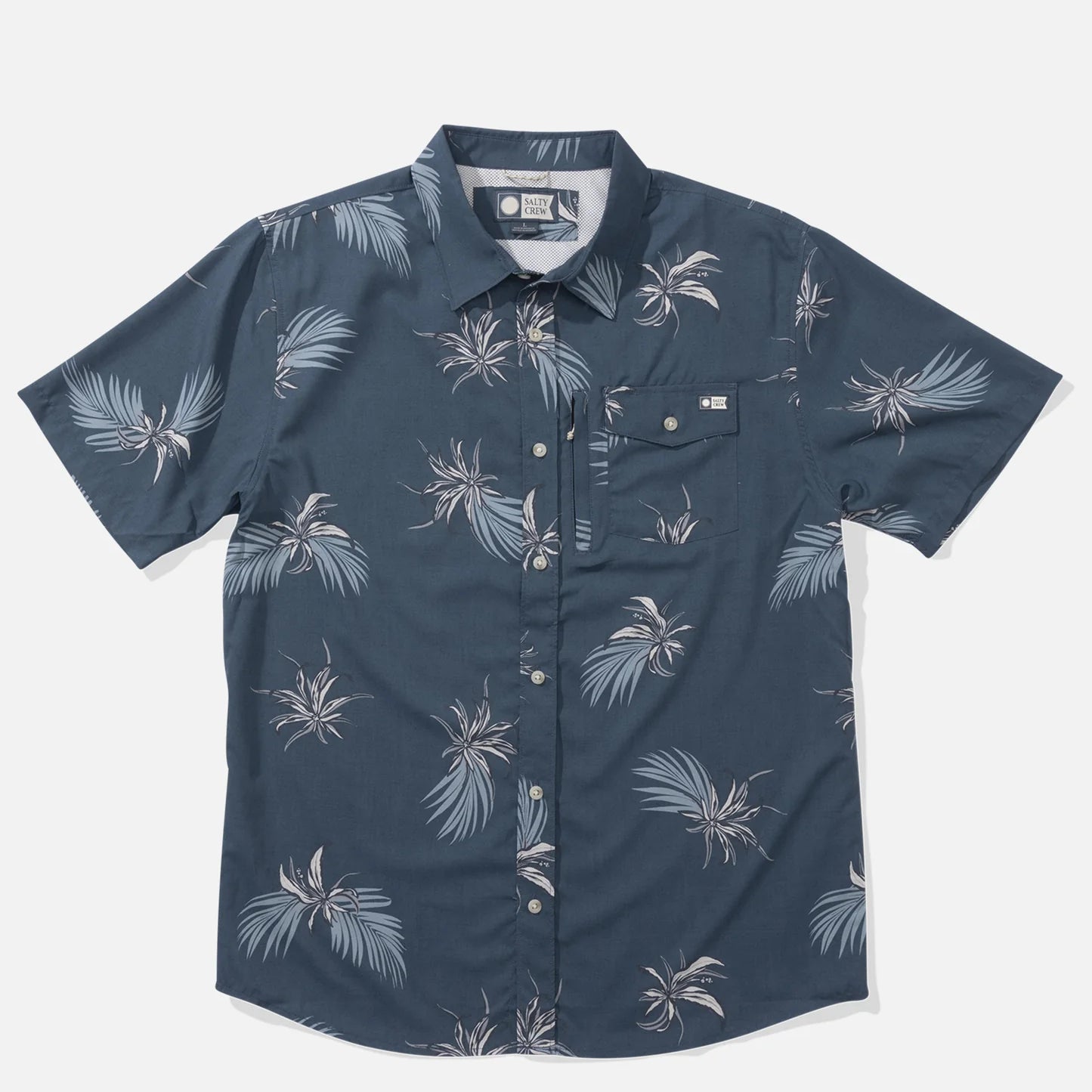 Camisa Salty Crew Weekender Tech Bluefin azul oscuro con estampado marino de manga corta