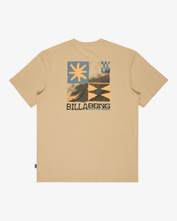 Camiseta Billabong Good Times Castle Rock beige para hombre con estampado trasero surf