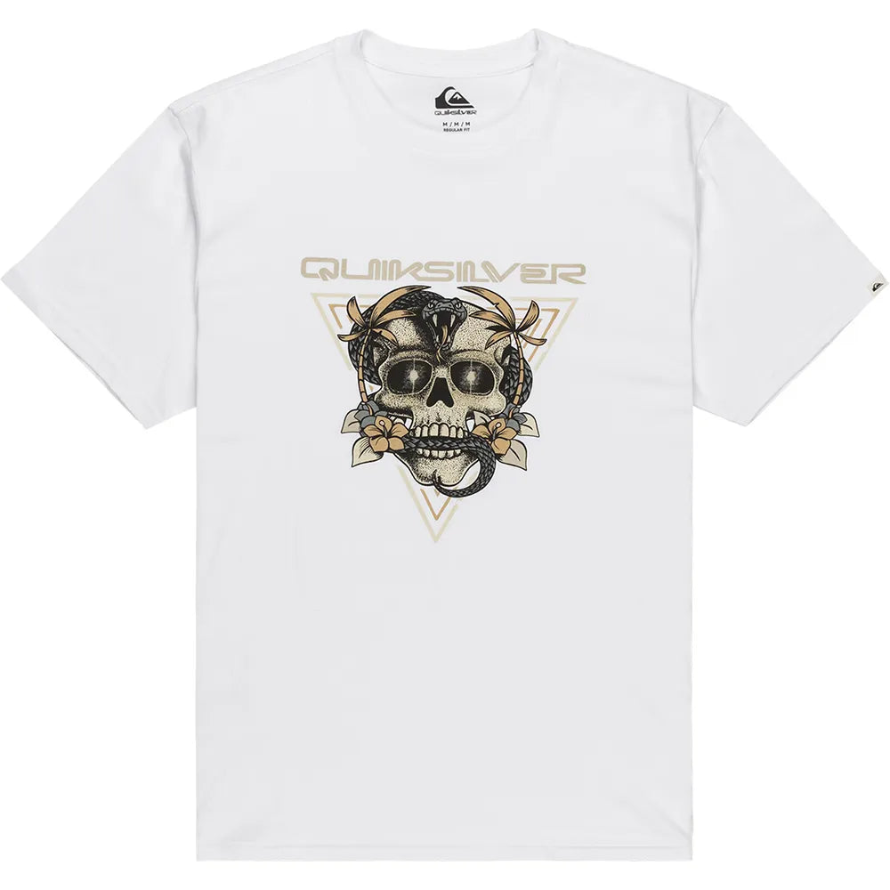Camiseta Quiksilver Core Skull White para hombre color blanco con gráfico de calavera estilo surf