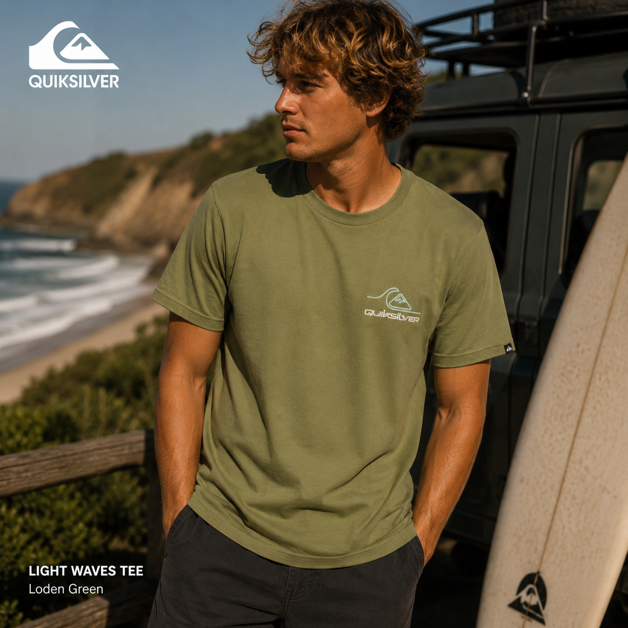Camiseta Quiksilver Light Waves Loden Green verde estilo surfwear premium para hombre