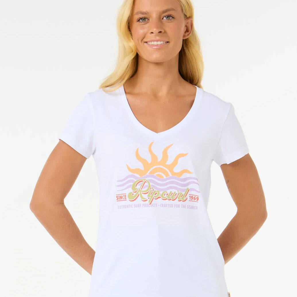 Camiseta RIP CURL Cala VNeck White mujer camiseta surf verano escote V