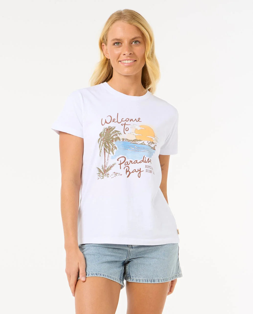 Camiseta RIP CURL Paradise Bay White mujer camiseta blanca estampado surf verano