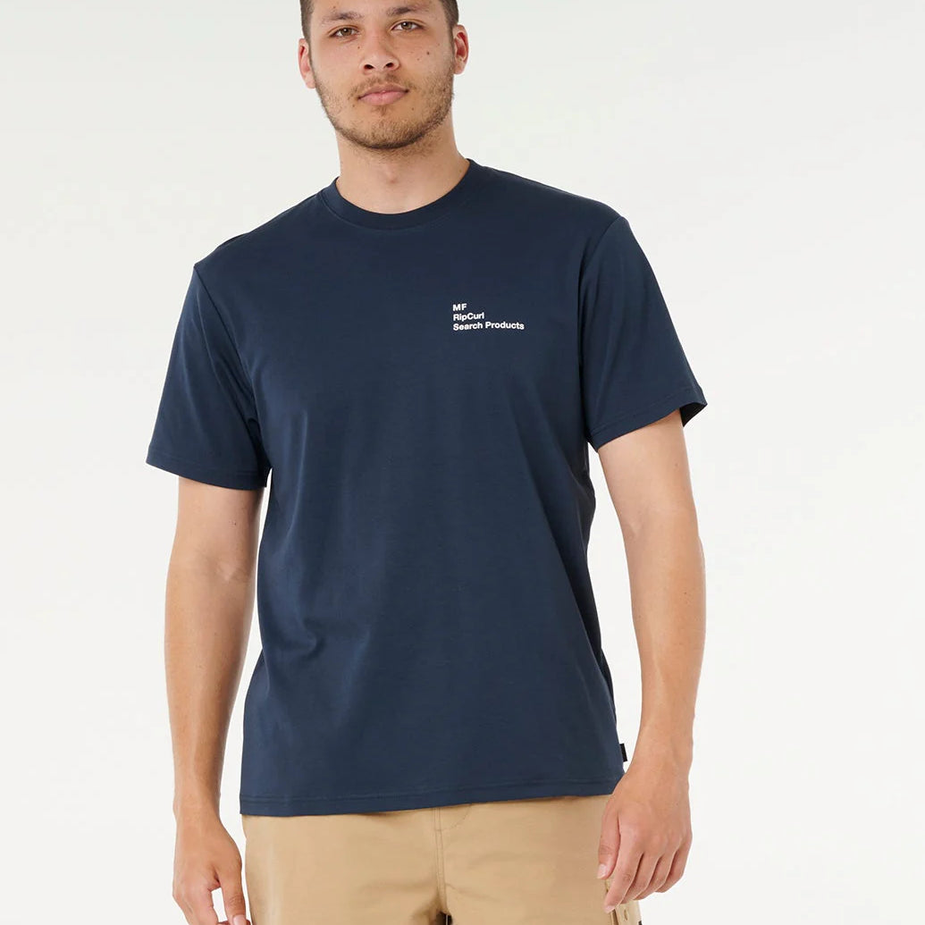 Camiseta RIP CURL Vaporcool Mick Fanning Navy azul marino con logo surf en pecho y espalda para hombre