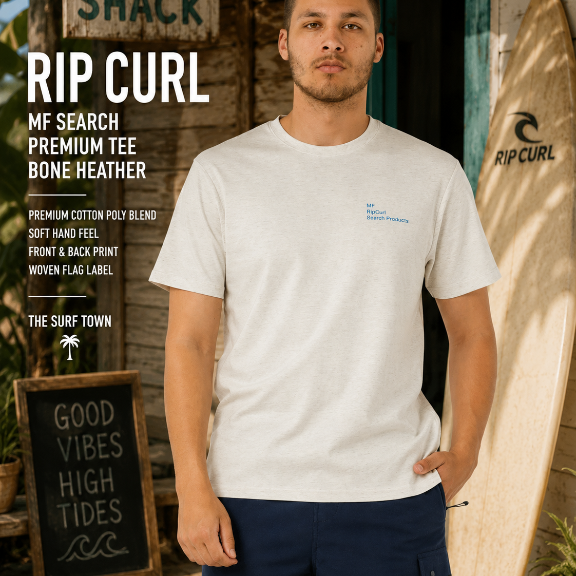 Camiseta Rip Curl Vaporcool Mick Fanning Sports Marle en surf shack tropical premium con estética surf lifestyle masculina