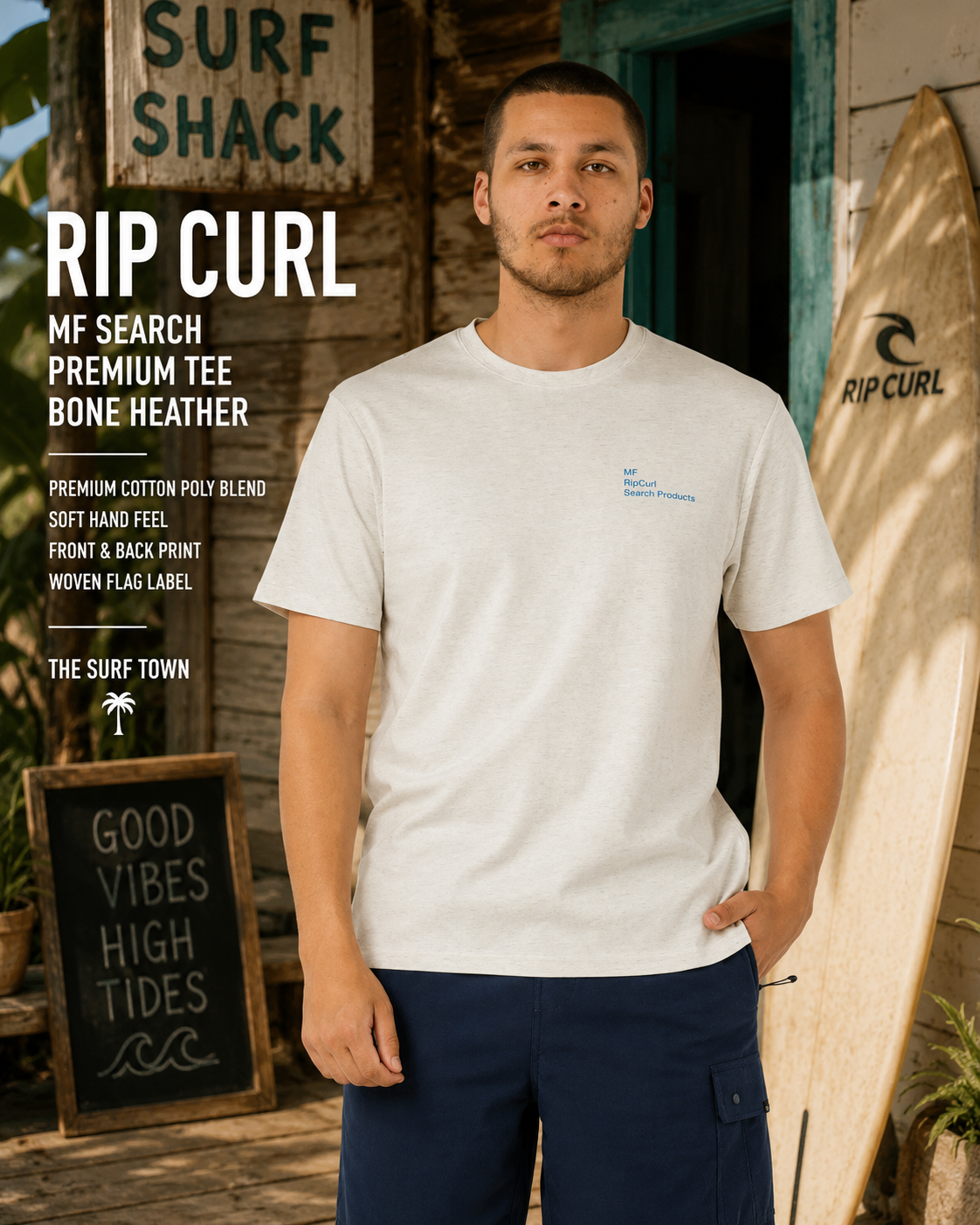 Camiseta Rip Curl Vaporcool Mick Fanning Sports Marle en surf shack tropical premium con estética surf lifestyle masculina
