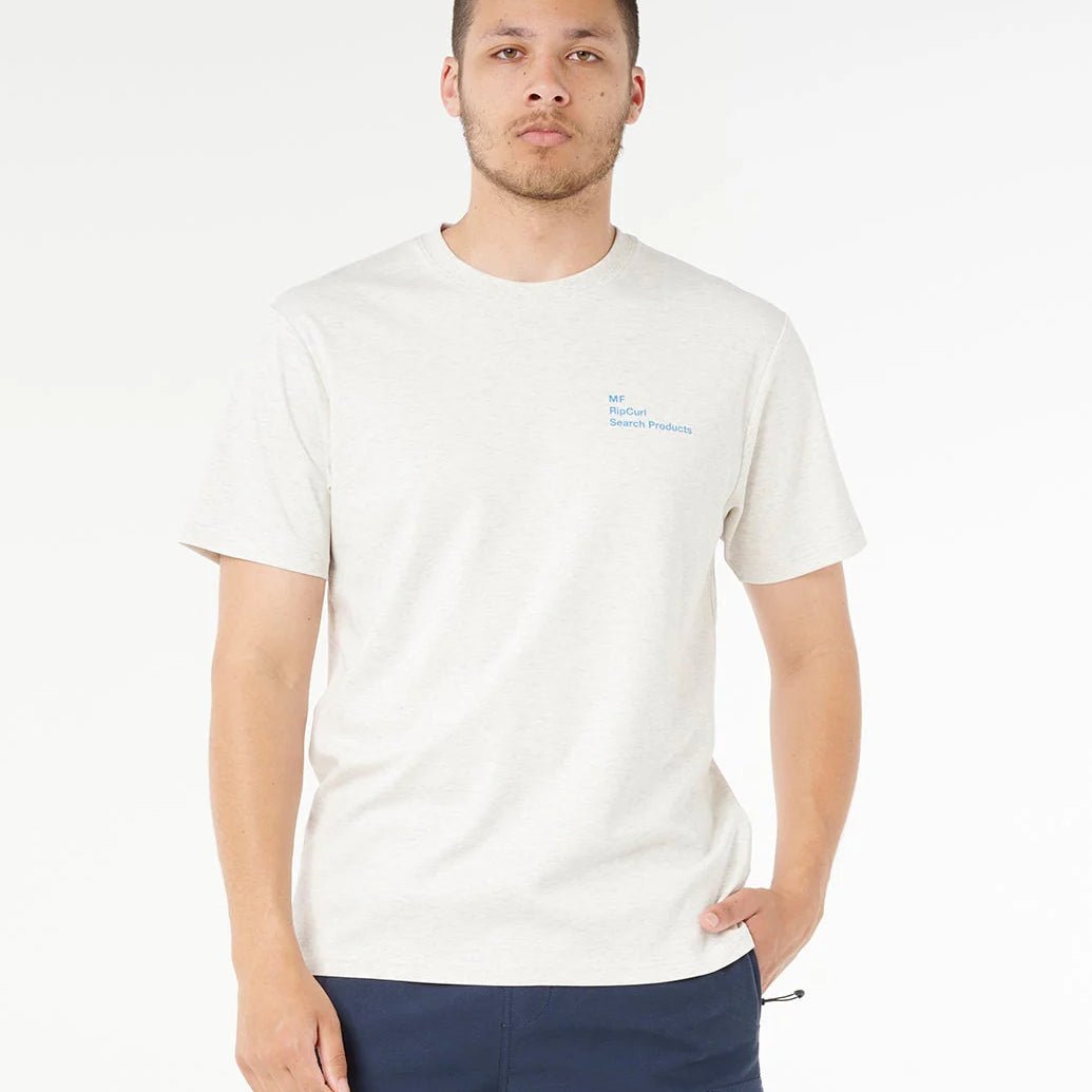 Camiseta RIP CURL Vaporcool Mick Fanning Sports Marle gris claro con logo surf en pecho y espalda para hombre