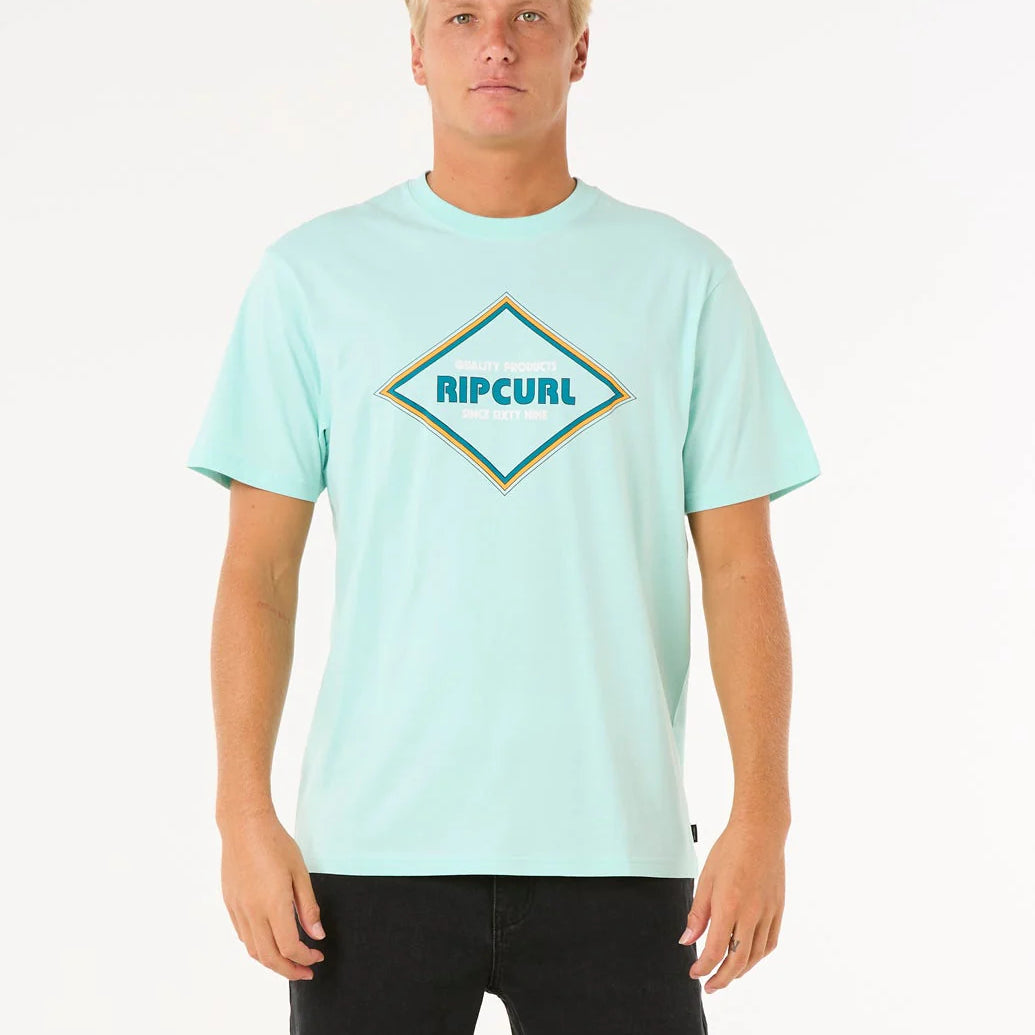 Camiseta Rip Curl Yo Mumma Surf Revival Light Aqua hombre verde agua con logo frontal y trasero estampado y tejido 100% algodón