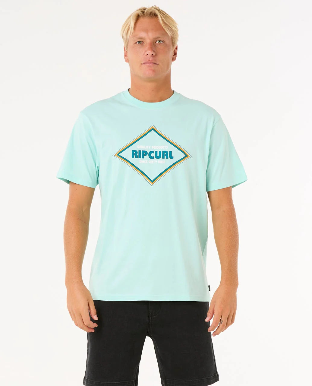 Camiseta Rip Curl Yo Mumma Surf Revival Light Aqua hombre verde agua con logo frontal y trasero estampado y tejido 100% algodón
