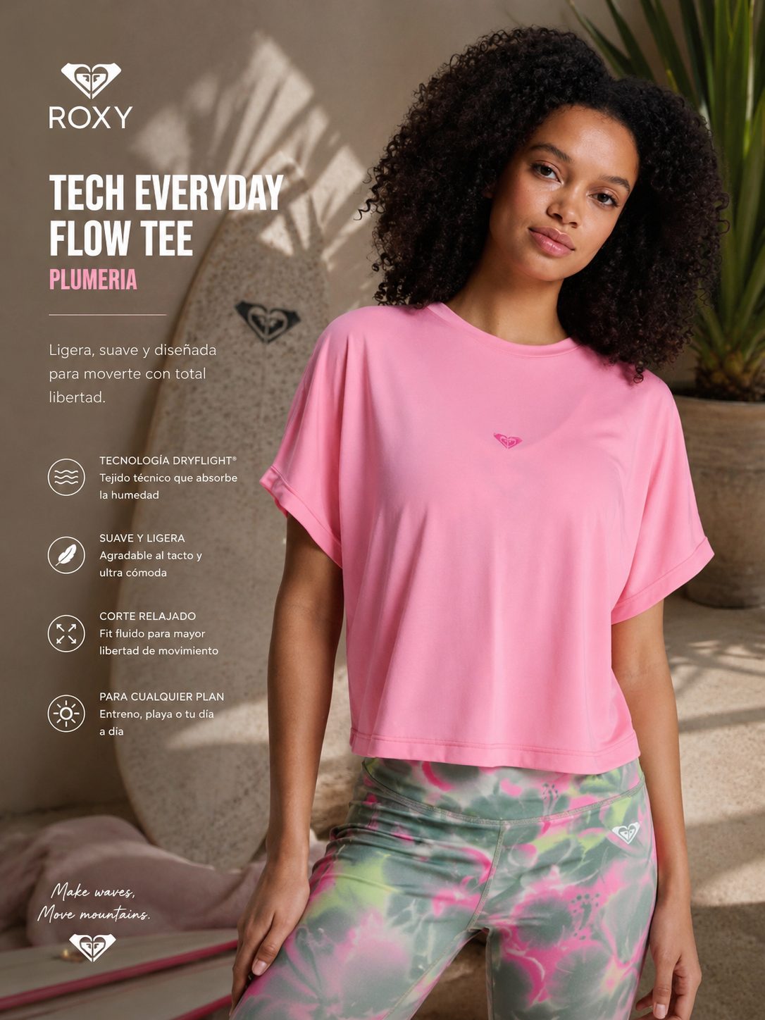 Camiseta Roxy Tech Everyday Flow Tee Plumeria estilo active beach lifestyle premium para mujer