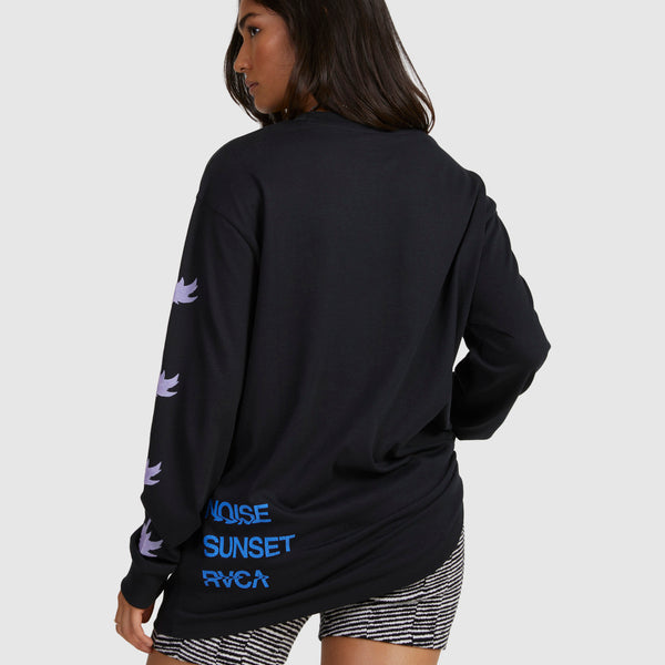 parte trasera camiseta RVCA Paradise Relaxed LS Tee Black mujer