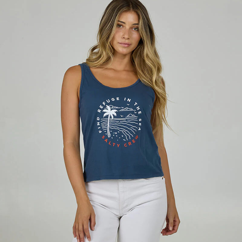 Camiseta Salty Crew Fireworks Classic Tank Indigo azul mujer top sin mangas diseño tropical