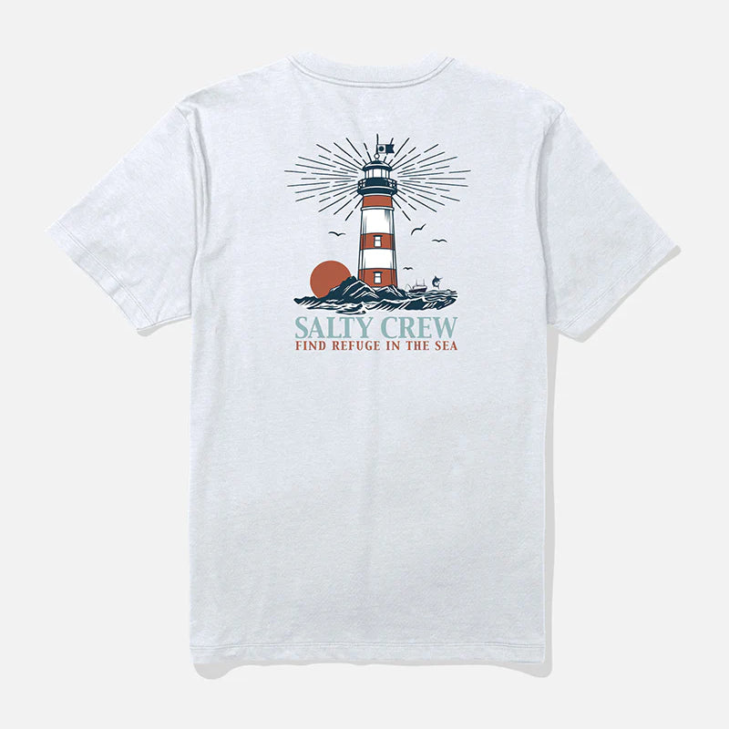 Camiseta Salty Crew High Beam Classic White blanca con gráfico frontal estilo surf