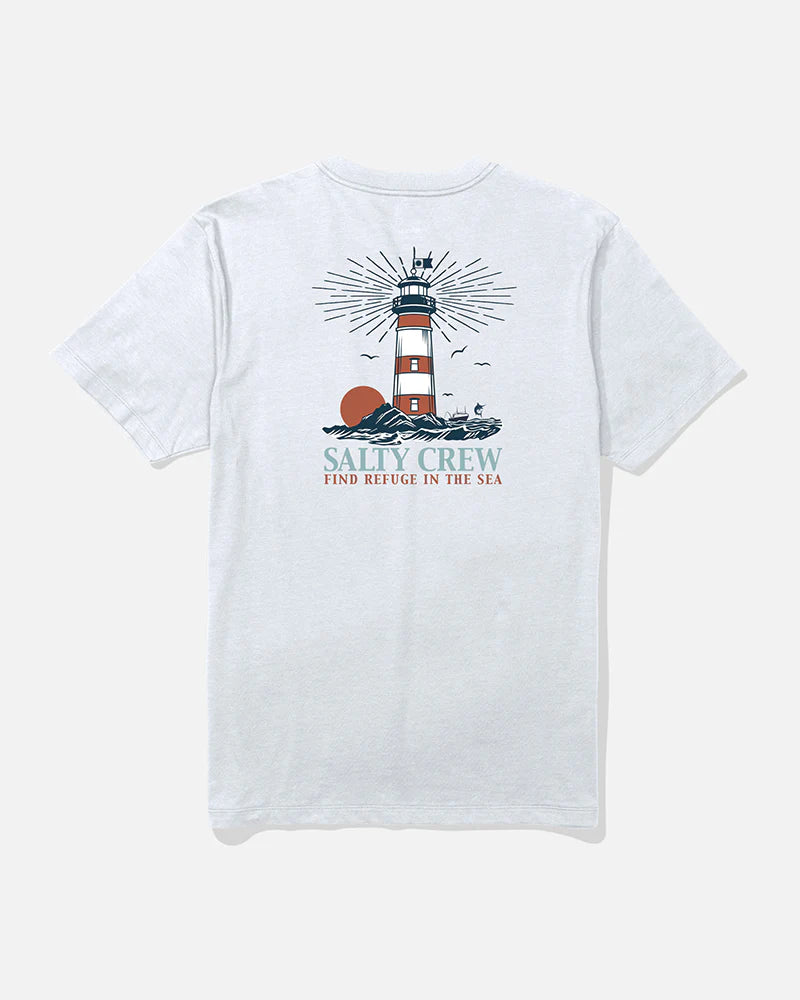 Camiseta Salty Crew High Beam Classic White blanca con gráfico frontal estilo surf