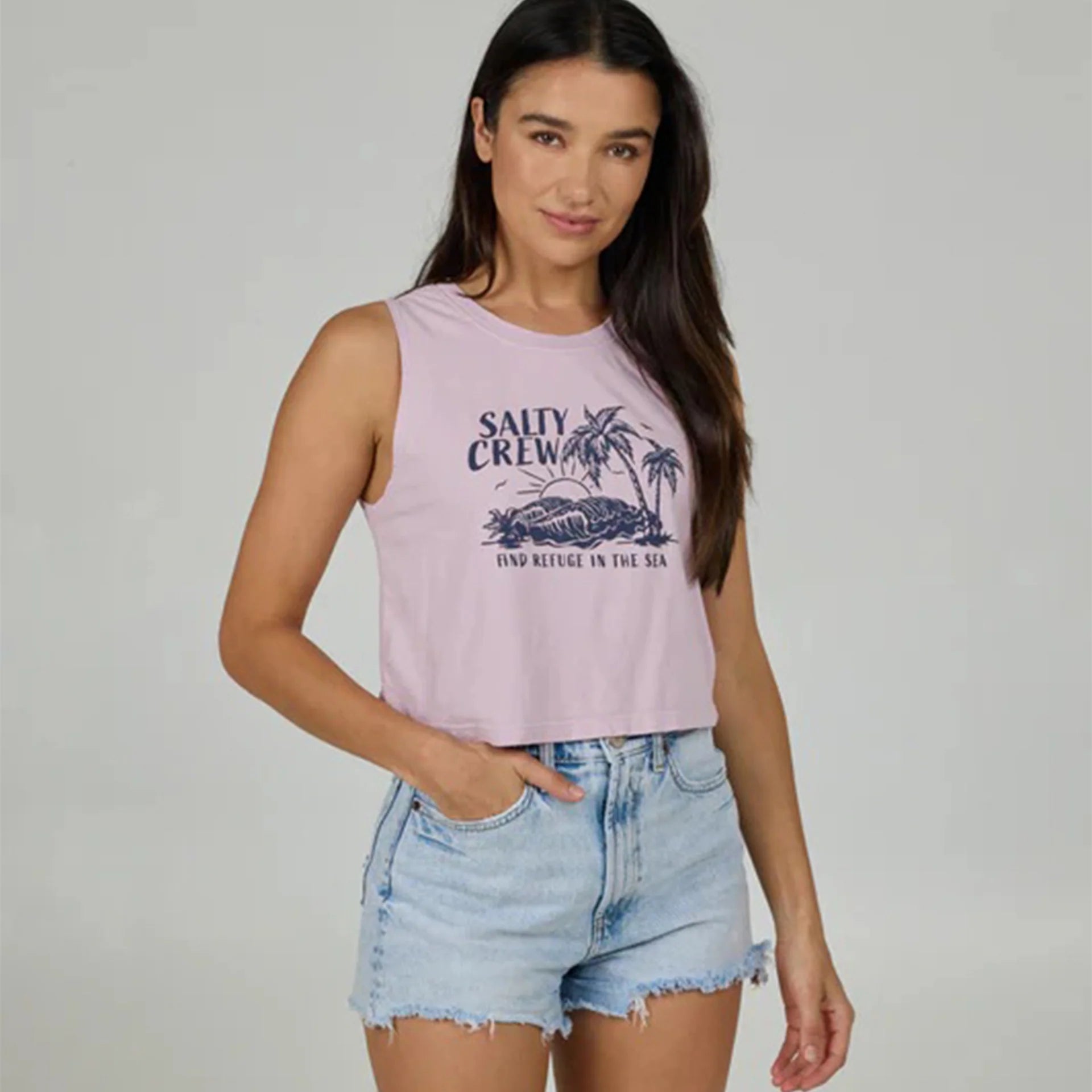 Camiseta Salty Crew Outside Cropped Tank Pale Orchid cropped sin mangas para mujer
