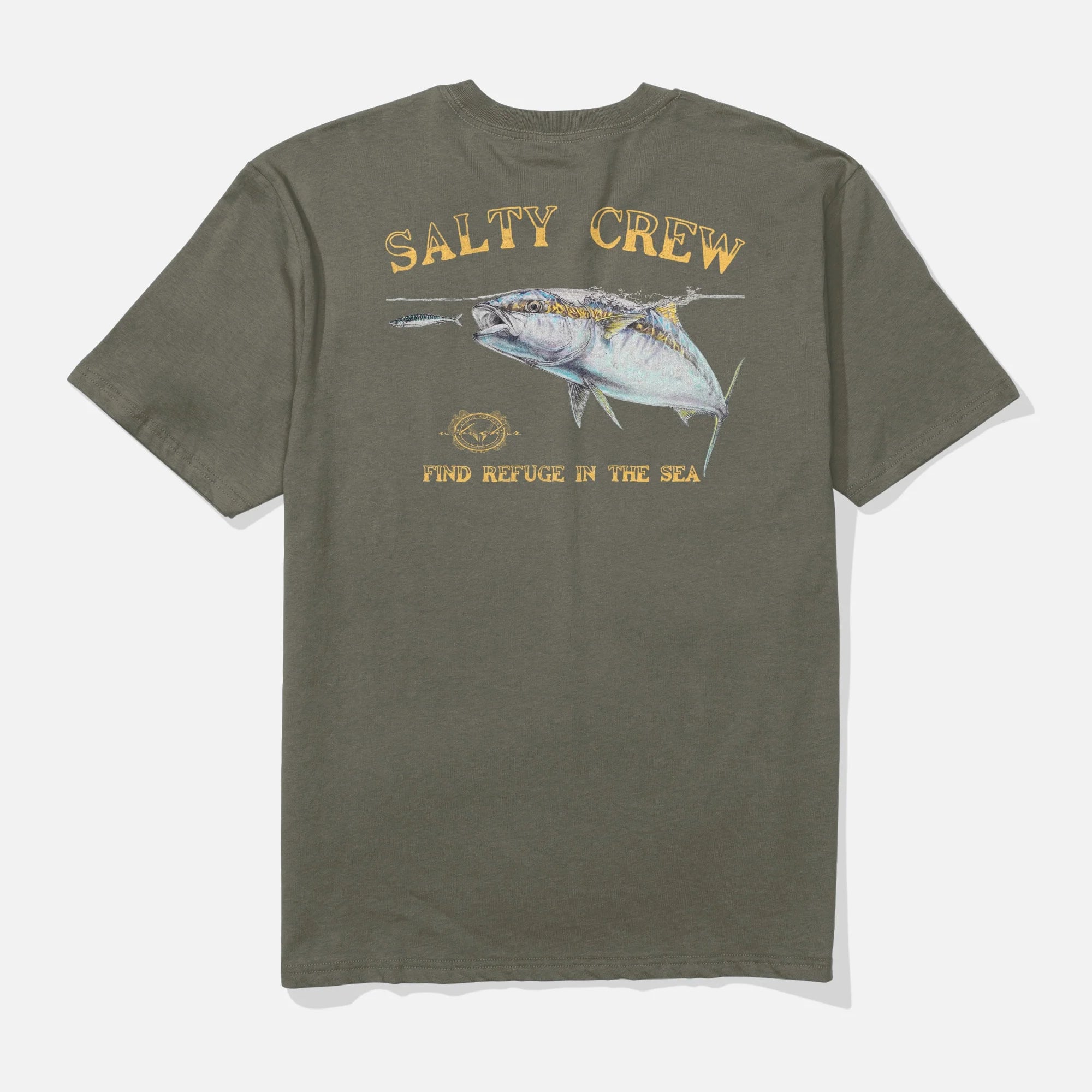 Camiseta Salty Crew Surface Classic Olive verde oliva hombre diseño surf espalda pez
