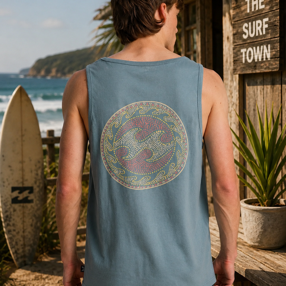 Camiseta tirantes Billabong azul washed hombre estilo surf lifestyle premium frente al mar