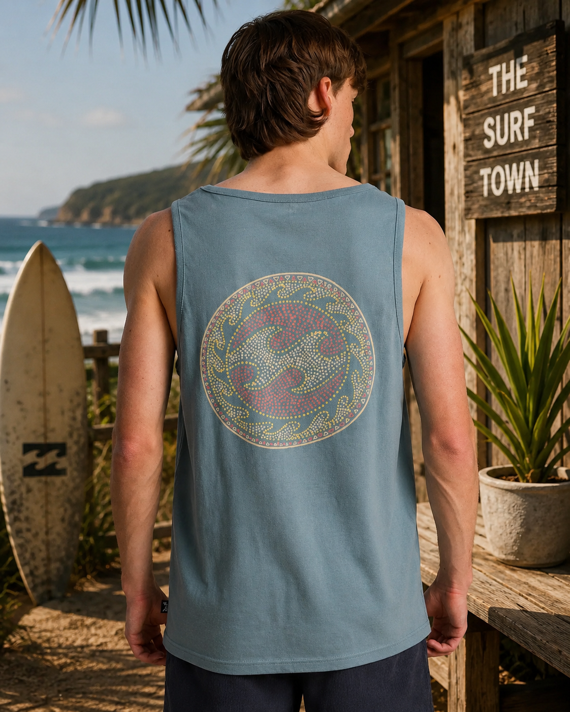 Camiseta tirantes Billabong azul washed hombre estilo surf lifestyle premium frente al mar