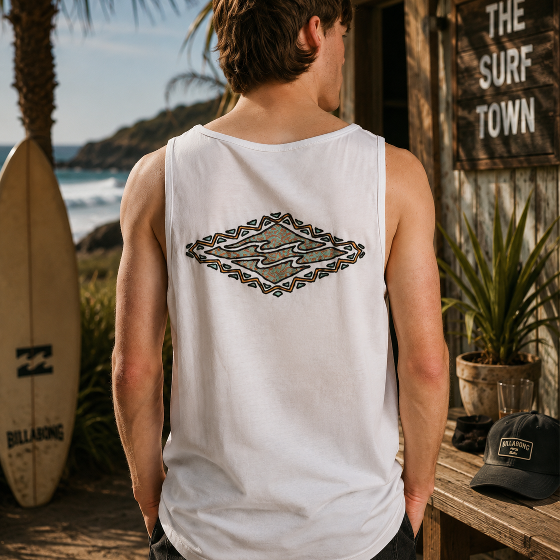 Camiseta tirantes Billabong blanca hombre estilo surf lifestyle premium junto a surf shack