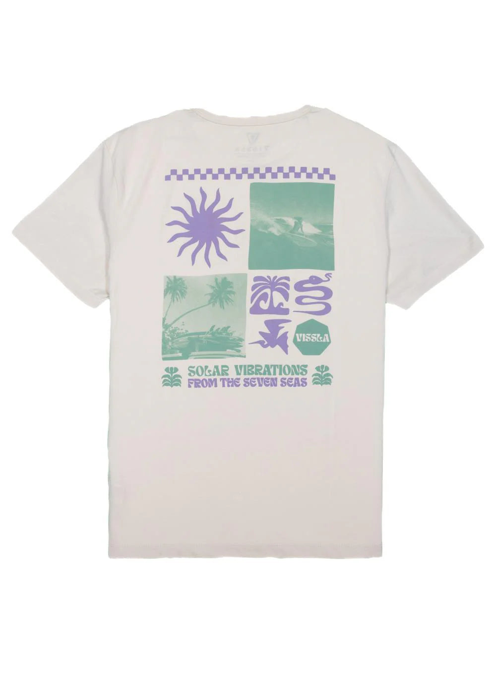 Camiseta Vissla Solar Vibrations Eco Tee color bone con diseño surf sostenible para hombre