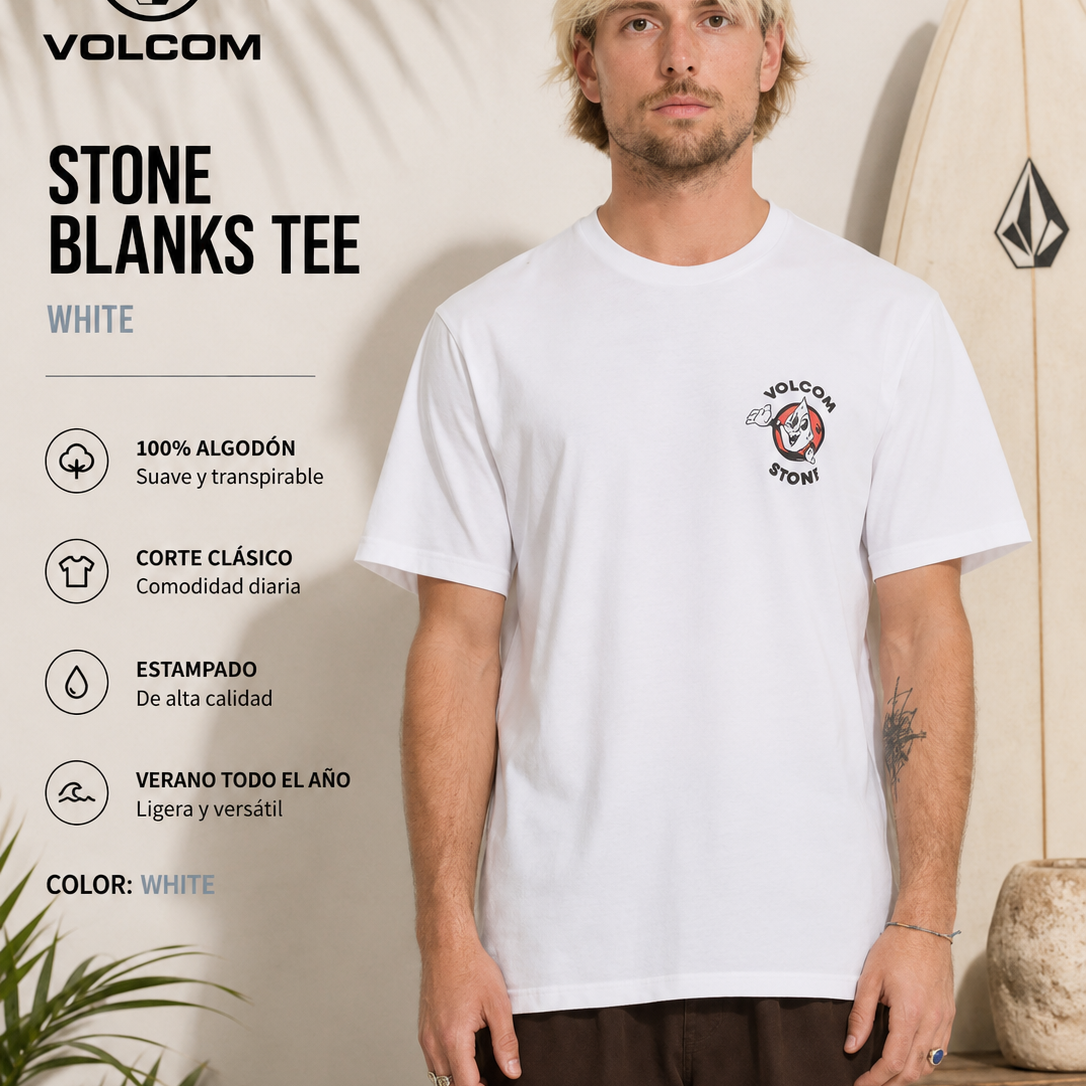 Camiseta Volcom Miste Stone blanca para hombre en estilo surf lifestyle premium